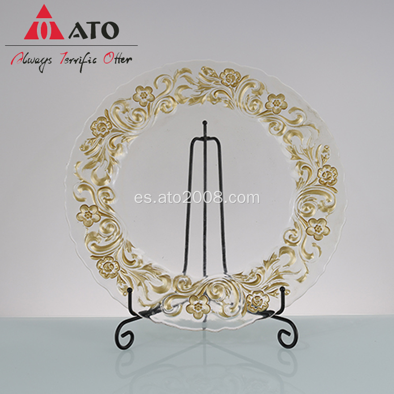 Placas de cargador de vidrio de patrón floral de oro para boda