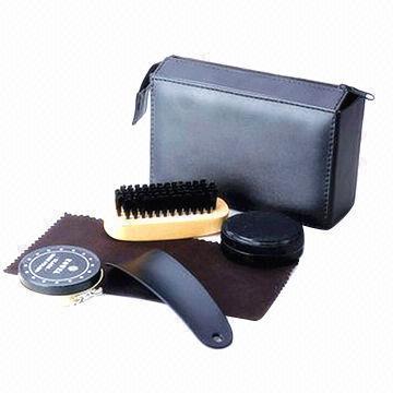 Shoe brush tool set with PU leather bag
