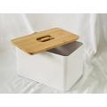 White metal wood lid bread box