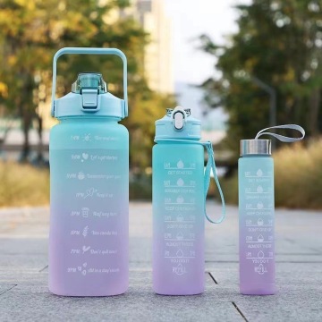 Wholesale 3pcs Gradient Frosted Plastic Water Bottles - 2000ml, 900ml, 500ml