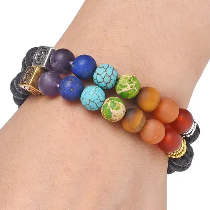 Om charm lava rock chakra stones bracelet