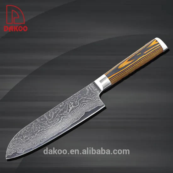 Damascus 7" Santoku Knife With #430 And Pakka Wood Handle
