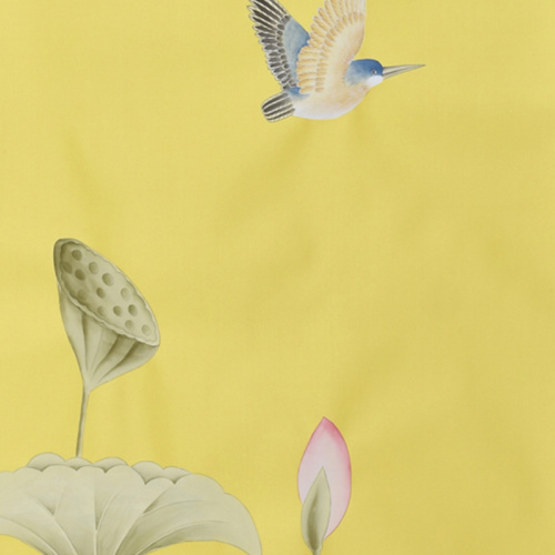 light yellow silk material hand-painted wallpaper