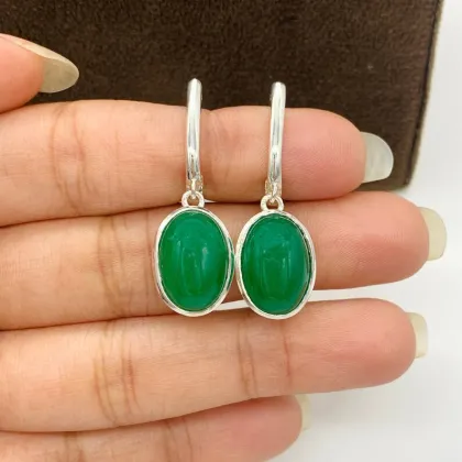 Natural Green Jade Pendant Earrings Jade Silver Earrings