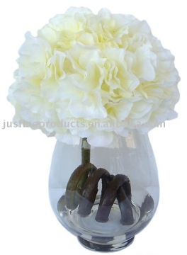 Silk Flower Arrangement ( 11" Artificial Hydrangea Arrangement with Acrylic Water in Vase )