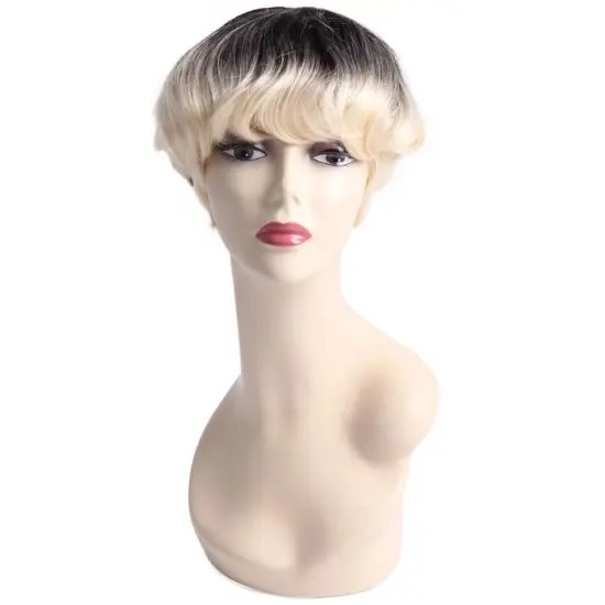 Heat resistant synthetic lace front wig, invisible synthetic hair wig short