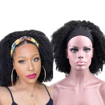 14Inch Soft Short Cosplay Wigs Hair For Black Women Afro Kinky Curly Headband Wig With Pre-attached Scarf Synthetic Wigs