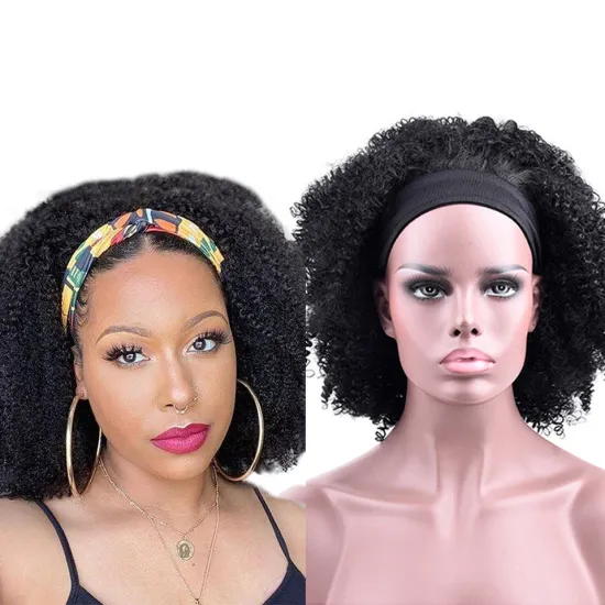 14Inch Soft Short Cosplay Wigs Hair For Black Women Afro Kinky Curly Headband Wig With Pre-attached Scarf Synthetic Wigs
