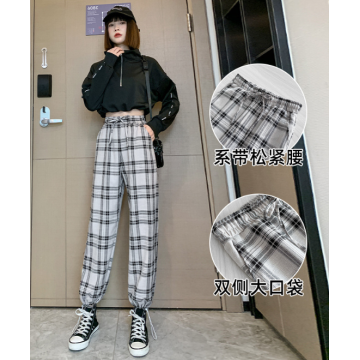 Plaid pants Women's summer wide straight loose pants