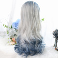 Tóc giả tổng hợp Gothic Harajuku màu xanh bạc ombre