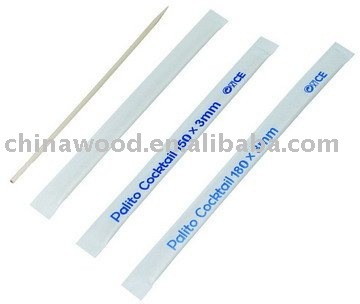 Wooden skewers for BBQ in individual paper wrapped