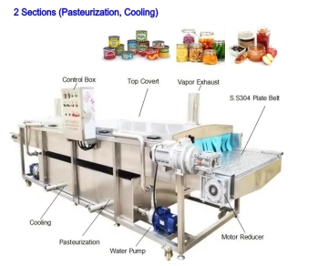 Mesin pasteurisasi berterusan yang disesuaikan untuk balang dan sos kaca
