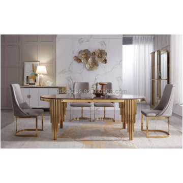 Modern stainless steel dinning table set dining room furniture wedding dining table set with 6 chairs