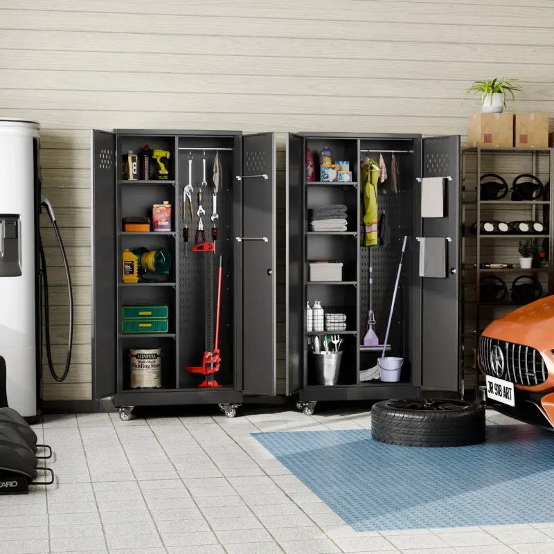 Rolling Tool Cabinet with Doors and 4 Adjustable Shelves