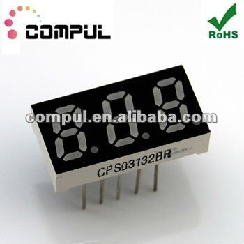 CPS03132BR,8.0mm (0.31 Inch) Mini Three Digits Seven Segment Super Bright Red LED Digital Display