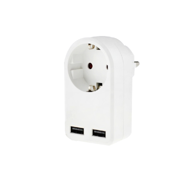 Portable European Plug Adapter with 2 USB Ports and Extension Socket