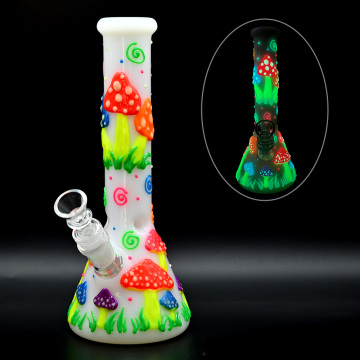 26cm A cute mushroom shaped glass water pipe with a luminous effect