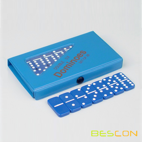 Custom Mini Double 6 Blue Domino Set