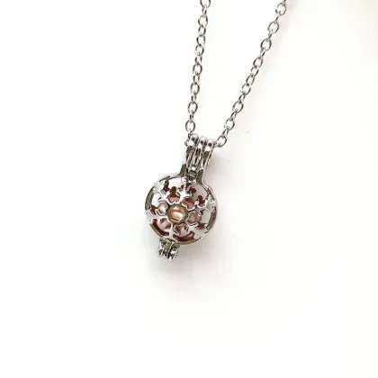 Snow Ball Hollow Pearl Pendant Necklace