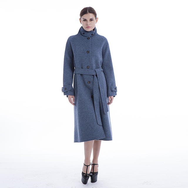 Blue single-breasted cashmere overcoat