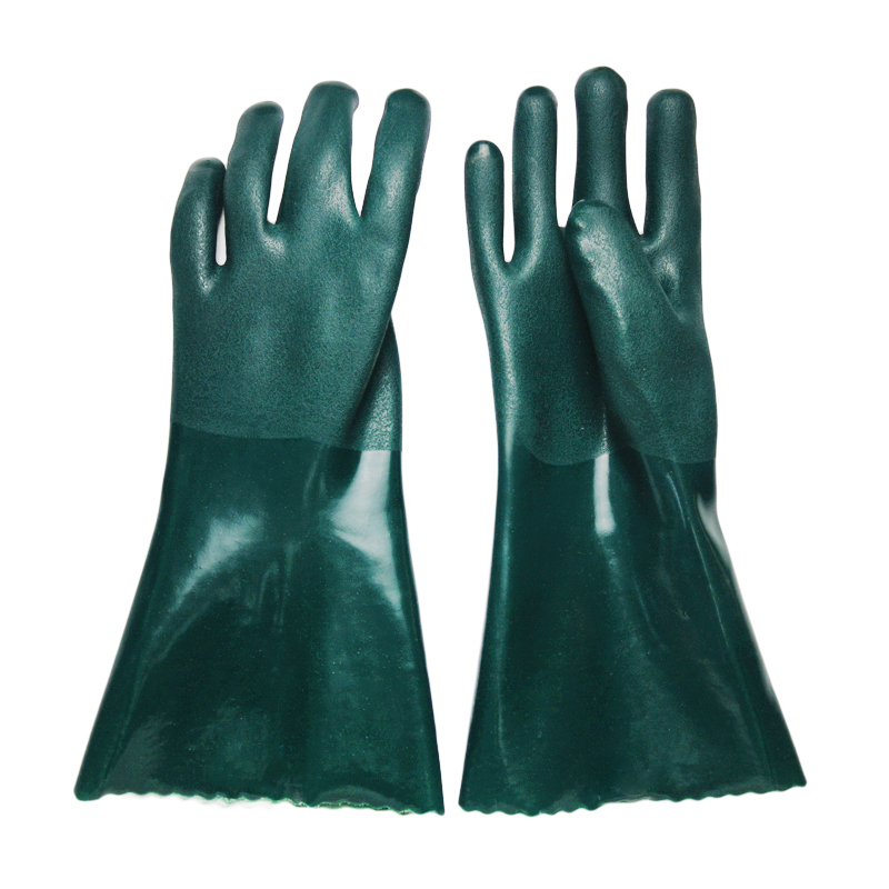 ПВХ окунается зеленая защитная безопасность рабочие песчаные перчатки
