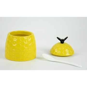 Yellow bee shape food canister ceramic with lid