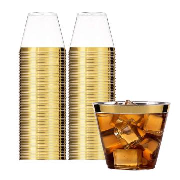 9oz Χρυσό rimmed βαριά υπηρεσία μίας χρήσης πλαστικά κύπελλα για γάμους και πάρτι