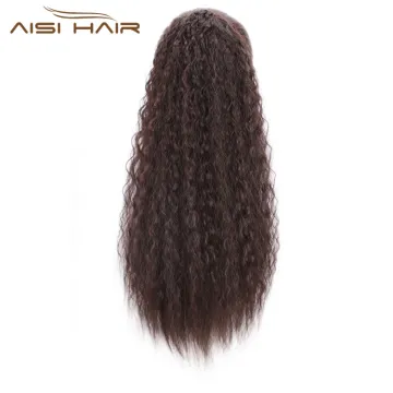 Aisi Hair High Temperature Fiber Drawstring Ponytail Hair Extensions Brown Long Wavy Synthetic Pony Tail Hairpieces