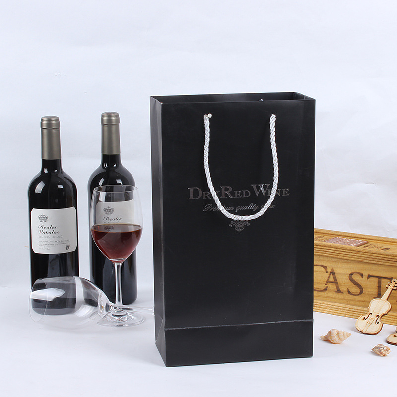 شعار مخصص اثنين من الزجاجات حقيبة ورقة النبيذ الفخامة