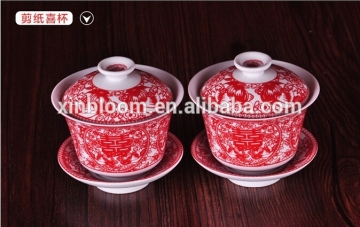 classic festival wedding supplies full red ceramic couple mug set with lid and tea plate