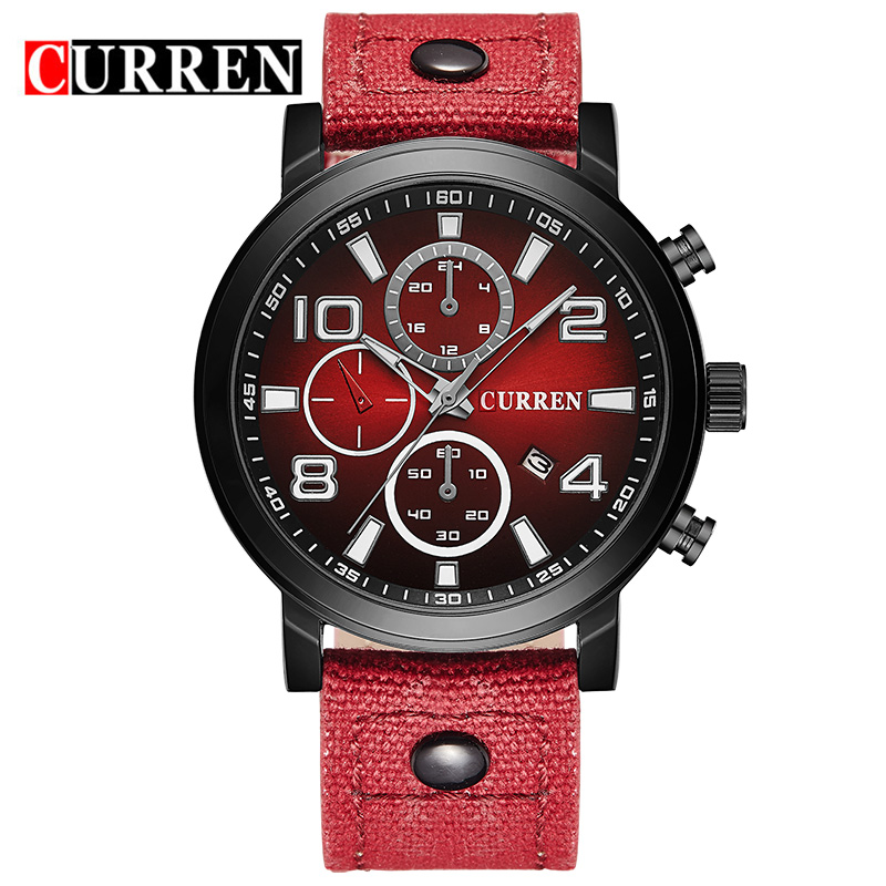 promotional curren multi function quartz watch with leather belt