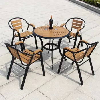 Popular Online Double-Tube Black Wooden Metal Leisure Chair for Outdoor Courtyard and Balcony