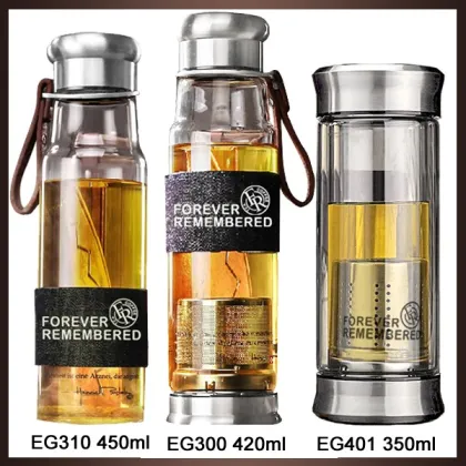 2016 tea infuser double wall clear voss water glass bottle wholesale with bamboo cap