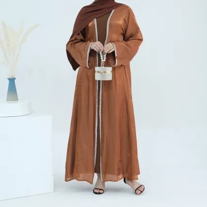 Shiny Polyester Glitter Abaya Set - Dubai Islamic Clothing for Women
