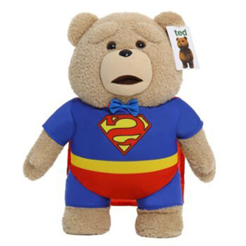 Bear plays Superman's stuffed animal toy children's doll