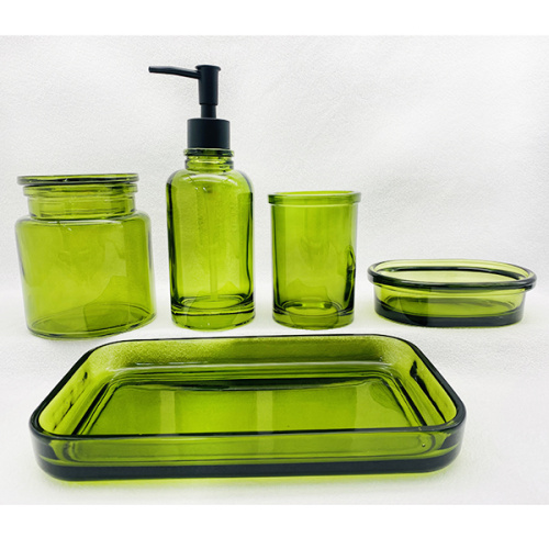 Emerald green bath set glass bottle