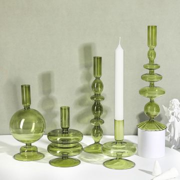 Elegant Candlestick Glass Vase Set - 5 Pcs Tall Glass Candlestick Holders with Colorful Taper Candles