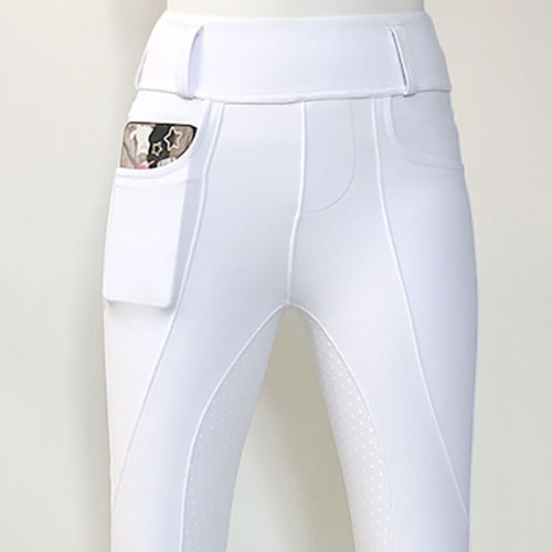 Premium Grey White Ladies Equestrian Leggings For Pocket