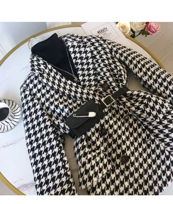 W1048 Women's Thick Plaids Tweed Woolen Winter Coat 2021