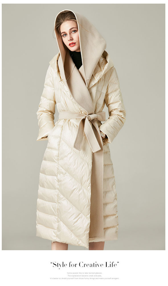 Women Double Hoods Long Down Coat