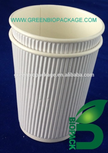Ribbed paper cups, pla coating insulated disposalbe coffee paper cups