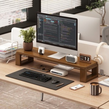 Bamboo Monitor Stand with Storage Shelf