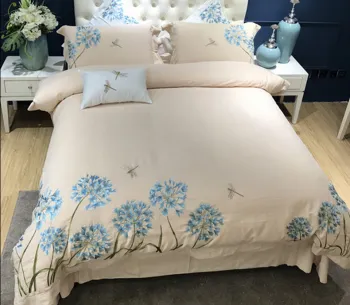 55%Linen45%Cotton Bed Linen with Flower Embroidery