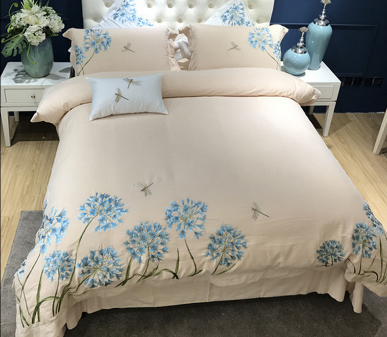 55%Linen45%Cotton Bed Linen with Flower Embroidery