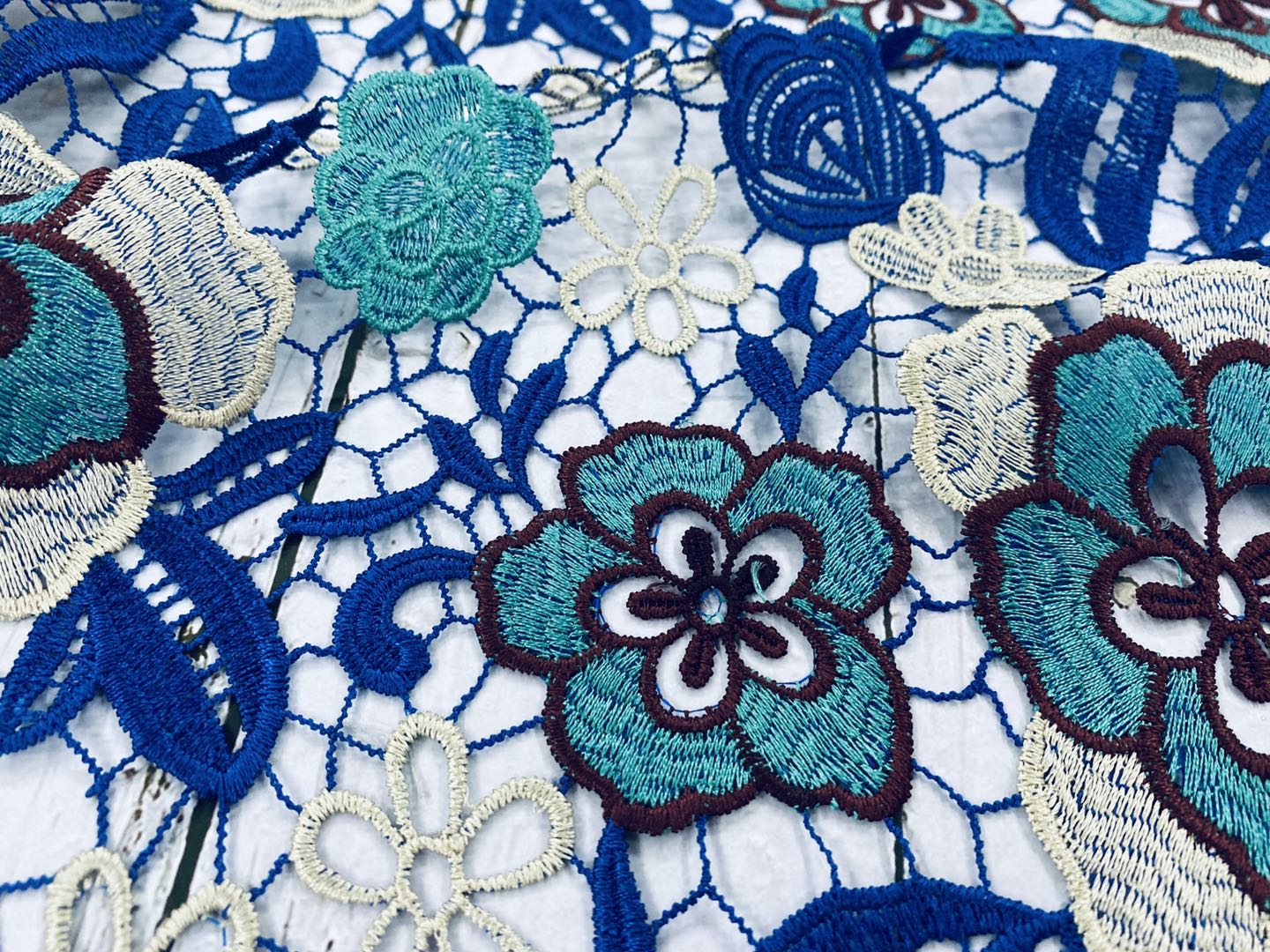 Aqua Chemical Lace Embroidery Fabric