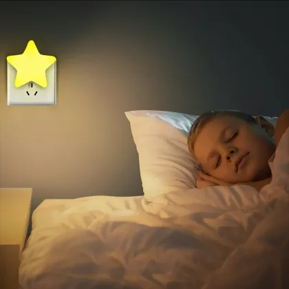 LED Plug-in Lamp Sensor Controlled Pentagram Night Light Take Good Care Children Sleep
