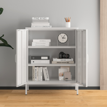 White Color Metal Swing Door Storage Locker with Adjustable Shelves - Home Furniture and Steel Cabinet Solution