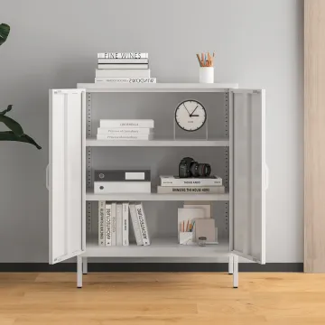 White Color Metal Swing Door Storage Locker with Adjustable Shelves - Home Furniture and Steel Cabinet Solution