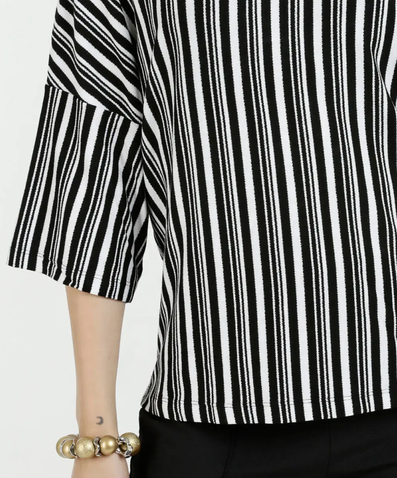 Colorful Striped Cotton Blend Polyester contrast collar Top