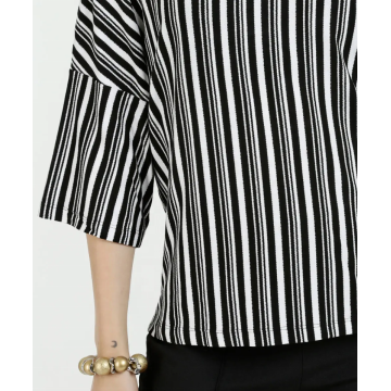 Colorful Striped Cotton Blend Polyester contrast collar Top